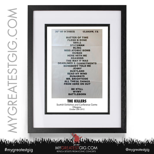 The Killers - Glasgow - October 26th 2012 Replica Setlist Poster