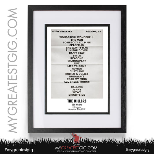 The Killers - Glasgow - Nov 20th 2017 Recreated Setlist Poster