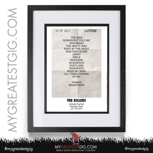 The Killers - Latitude Festival - Jul 14th 2018 Recreated Set List Poster