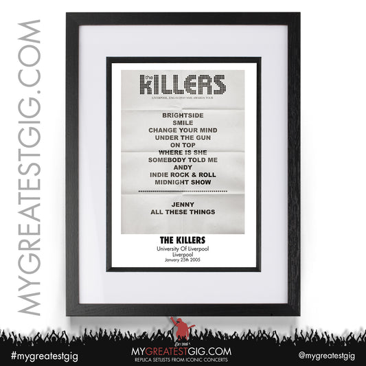 The Killers - Liverpool - January 25th 2005 Replica Setlist Poster