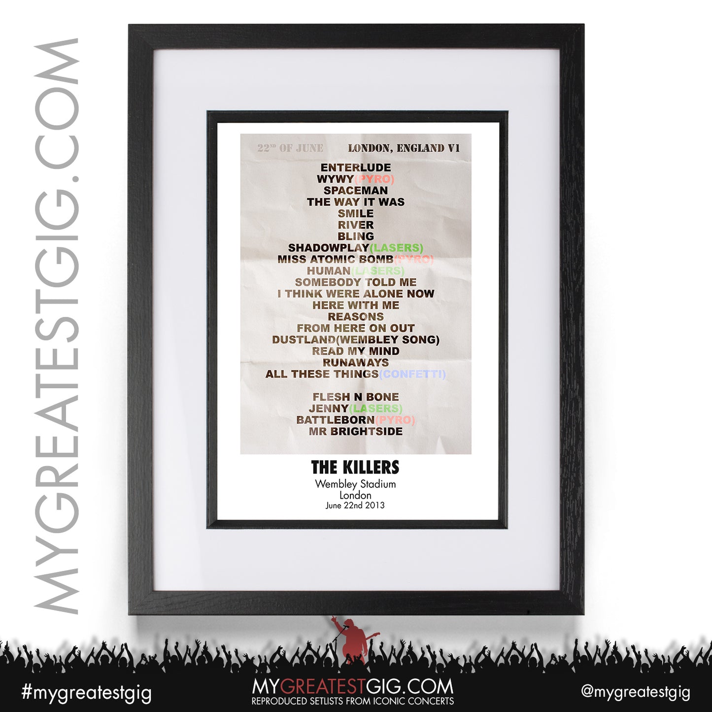 The Killers - London - June 22nd 2013 Recreated Setlist Poster