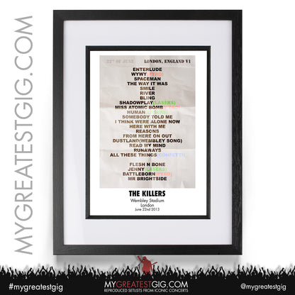 The Killers - London - June 22nd 2013 Recreated Setlist Poster