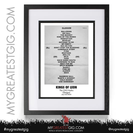 Kings Of Leon - Glasgow - July 2nd 2024 Replica Setlist Poster