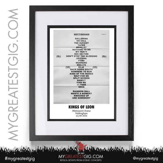 Kings Of Leon - Nottingham - July 8th 2024 Replica Setlist Poster