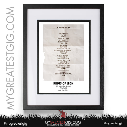 Kings Of Leon - Sheffield - June 17th 2014 Recreated Setlist Poster