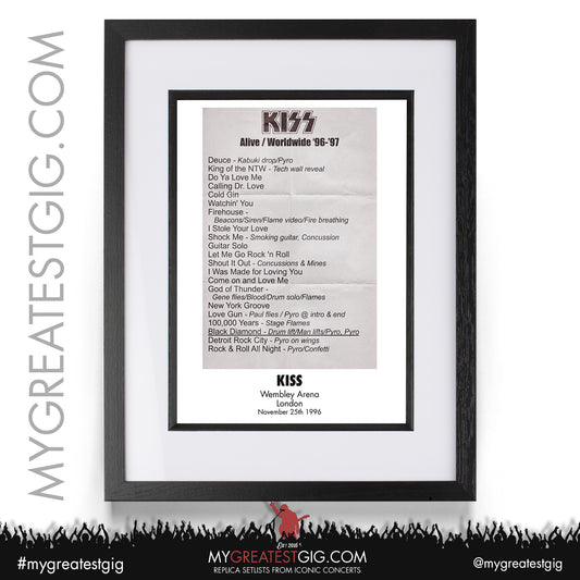 Kiss - London - November 25th 1996 Replica Setlist Poster