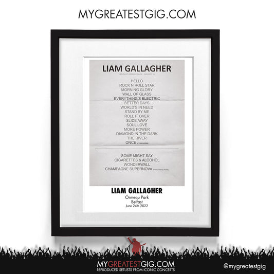 Liam Gallagher - Belfast - June 24th 2022 Recreated Setlist Poster