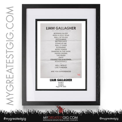 Liam Gallagher - London - August 9th 2023 Recreated Setlist Poster