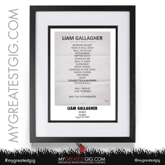 Liam Gallagher - London - August 9th 2023 Recreated Setlist Poster