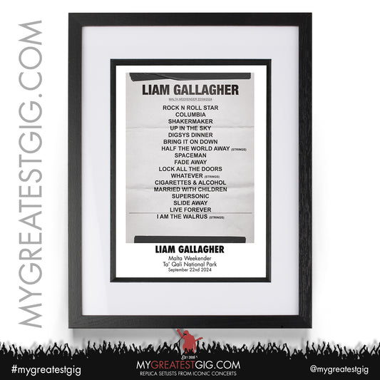 Liam Gallagher - Malta Weekender - September 22nd 2024 Replica Setlist Poster