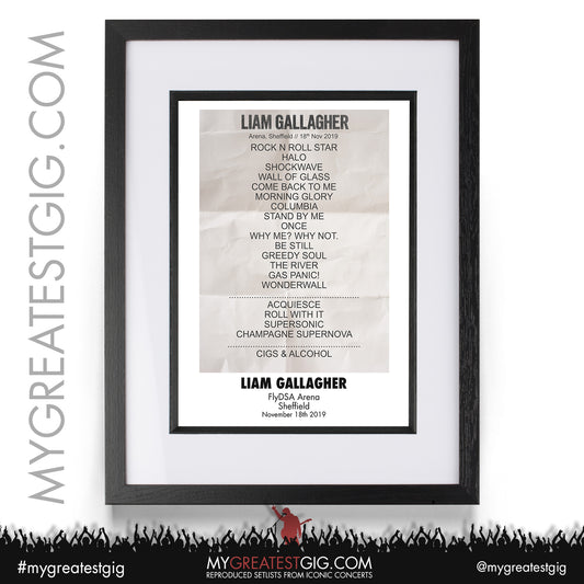 Liam Gallagher - Sheffield - November 18th 2019 Recreated Setlist Poster