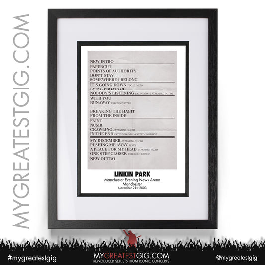 Linkin Park - Manchester - November 21st 2003 Recreated Setlist Poster