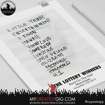 Lottery Winners - Manchester - November 15th 2019 Replica Setlist Poster