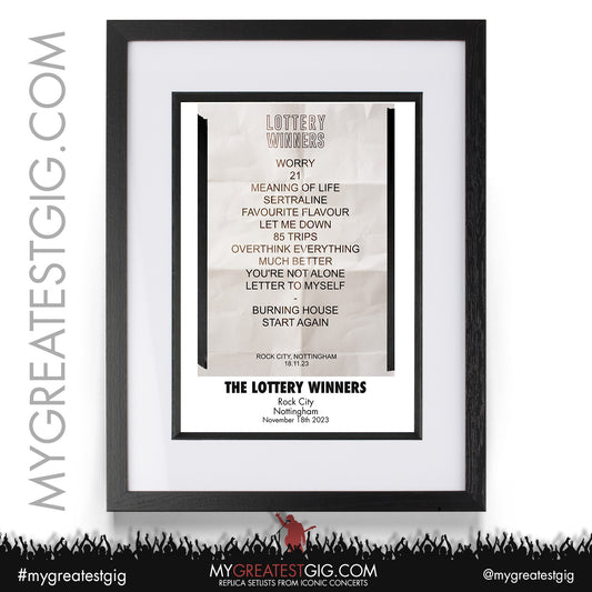 Lottery Winners - Nottingham - November 18th 2023 Replica Setlist Poster