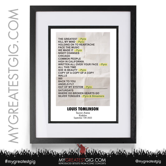 Louis Tomlinson - Krakow - September 10th 2023 Recreated Setlist Poster