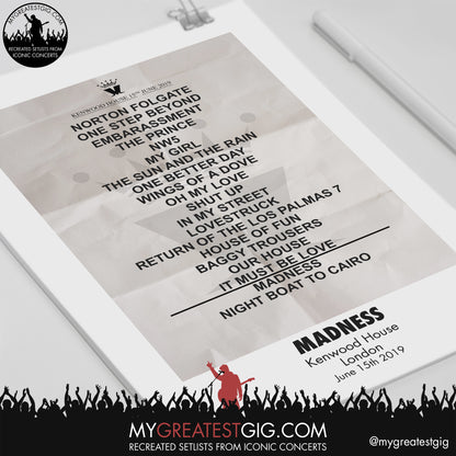 Madness - London - June 15th 2019 Recreated Setlist Poster