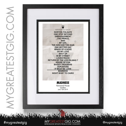 Madness - London - June 15th 2019 Recreated Setlist Poster