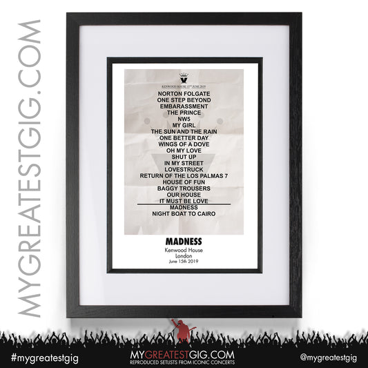 Madness - London - June 15th 2019 Recreated Setlist Poster