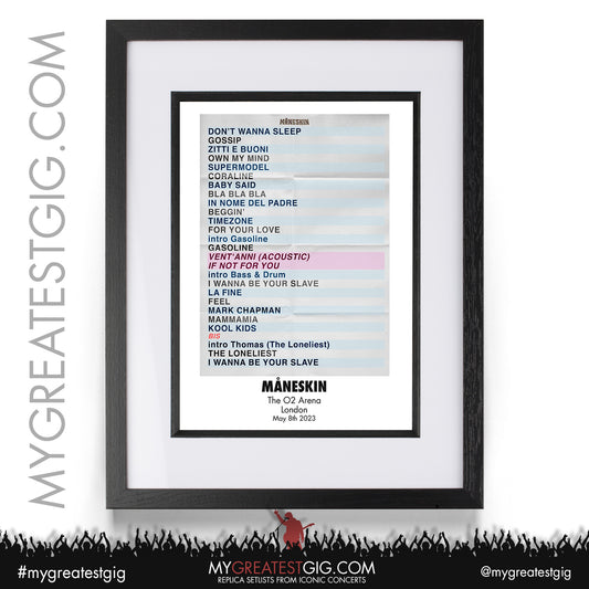 Måneskin - London - May 8th 2023 Replica Setlist Poster