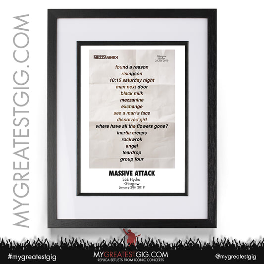 Massive Attack - Glasgow - January 28th 2019 Replica Setlist Poster