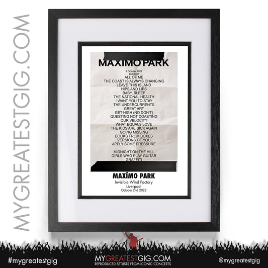 Maximo Park - Liverpool - October 2nd 2022 Recreated Setlist Poster