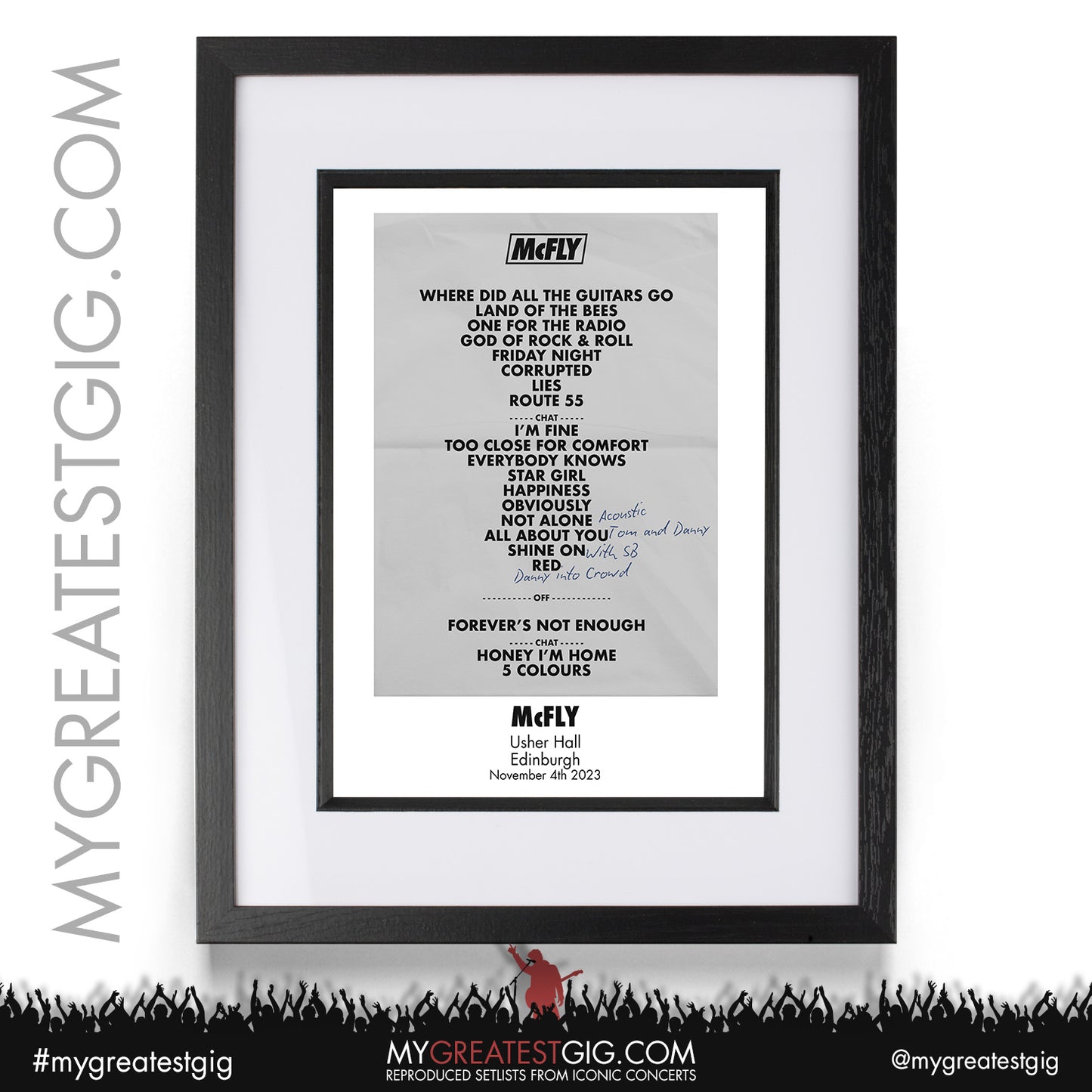 McFly - Edinburgh - November 4th 2023 Recreated Setlist Poster