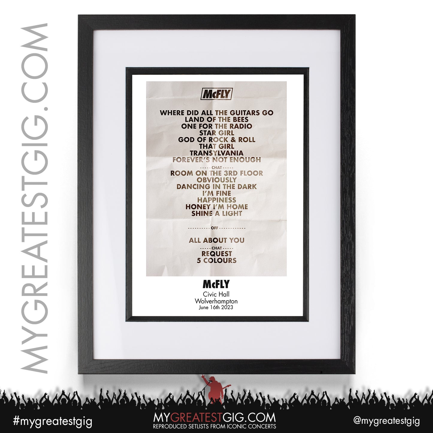 McFly - Wolverhampton - June 16th 2023 Recreated Setlist Poster