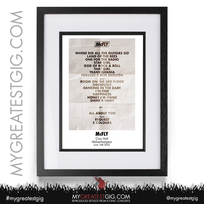 McFly - Wolverhampton - June 16th 2023 Recreated Setlist Poster