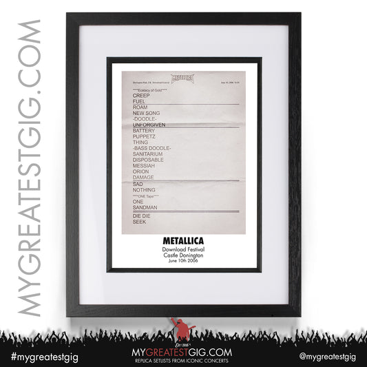 Metallica - Download Festival - June 10th 2006 Replica Setlist Poster