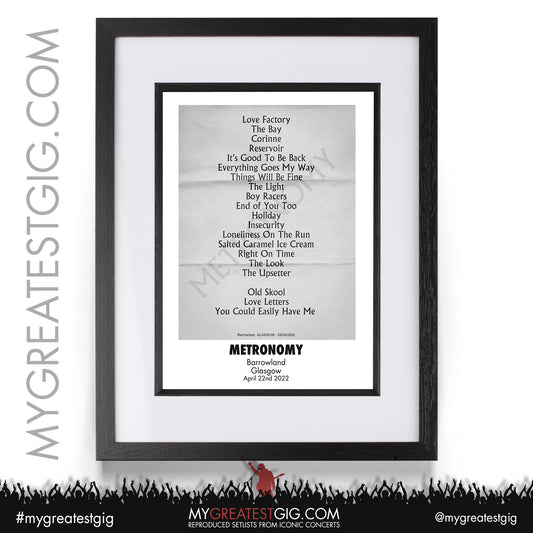 Metronomy - Glasgow - April 22nd 2022 Recreated Setlist Poster