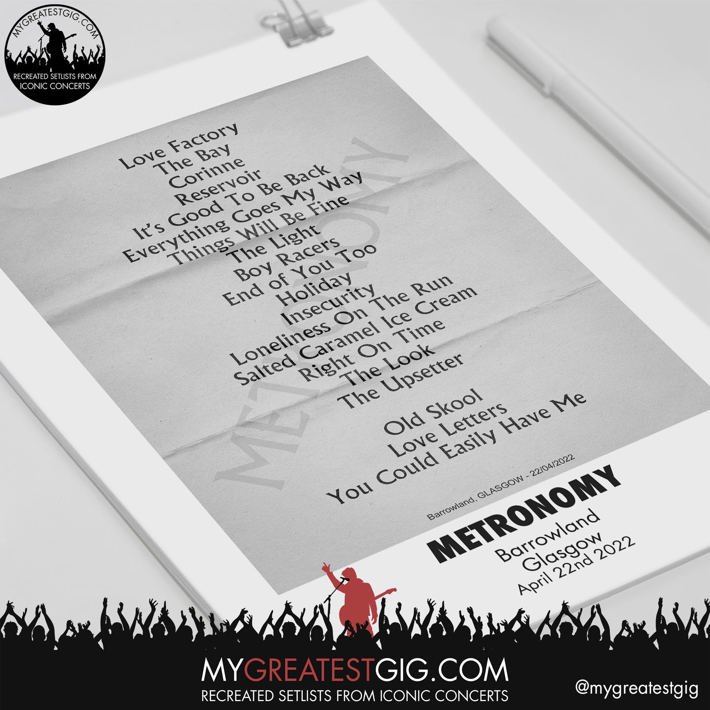 Metronomy - Glasgow - April 22nd 2022 Recreated Setlist Poster