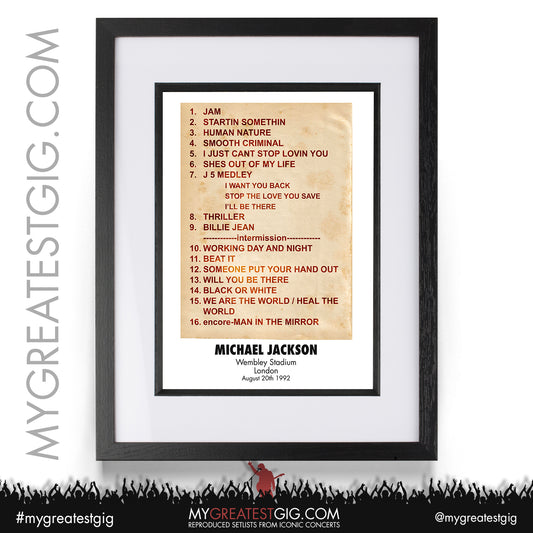 Michael Jackson - London - August 20th 1992 Recreated Setlist Poster