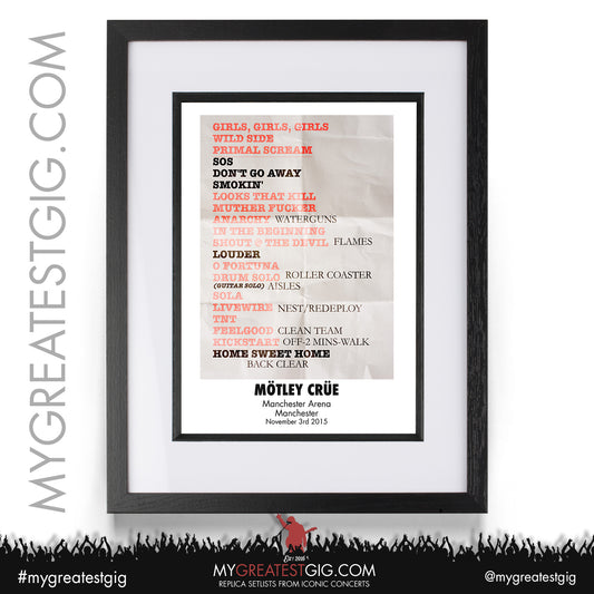 Mötley Crüe - Manchester - November 3rd 2015 Replica Setlist Poster