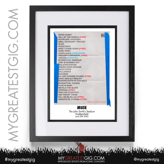 Muse - Huddersfield - June 20th 2023 Recreated Setlist Poster