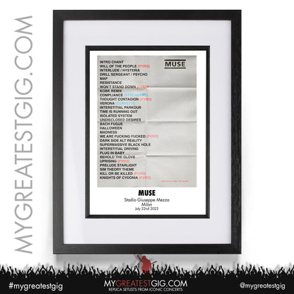 Muse - Milan - July 22nd 2023 Replica Setlist Poster