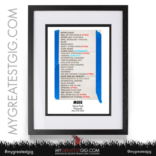 Muse - Plymouth - May 27th 2023 Recreated Setlist Poster