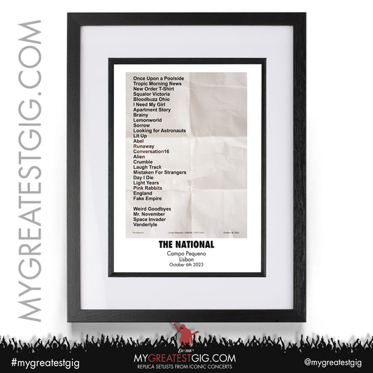 The National - Lisbon - October 6th 2023 Replica Setlist Poster