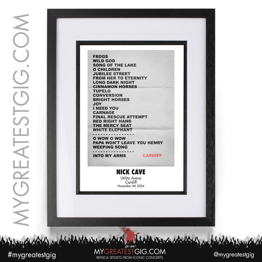 Nick Cave - Cardiff - November 6th 2024 Replica Setlist Poster