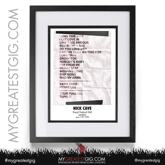 Nick Cave - London - June 17th 1999 Recreated Setlist Poster