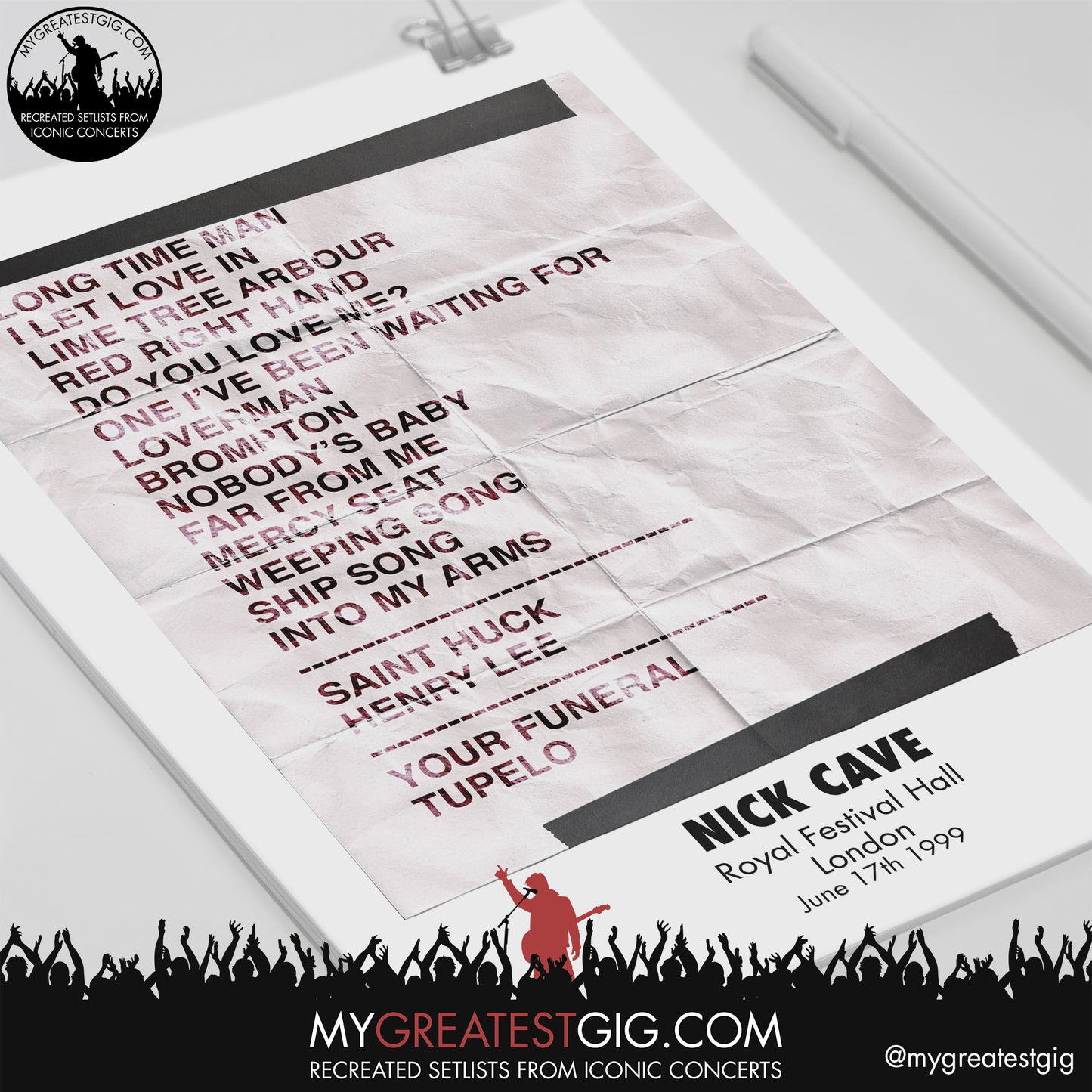 Nick Cave - London - June 17th 1999 Recreated Setlist Poster