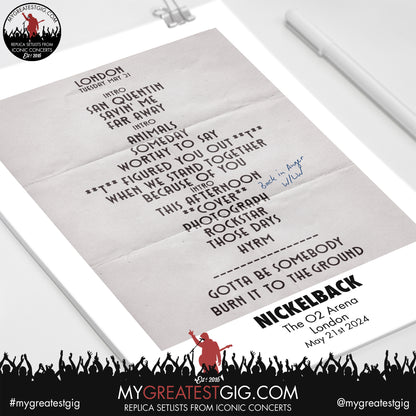 Nickelback - London - May 21st 2024 Replica Setlist Poster