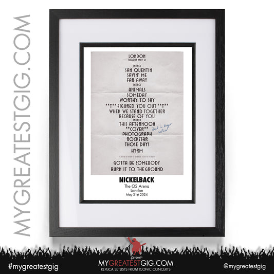 Nickelback - London - May 21st 2024 Replica Setlist Poster