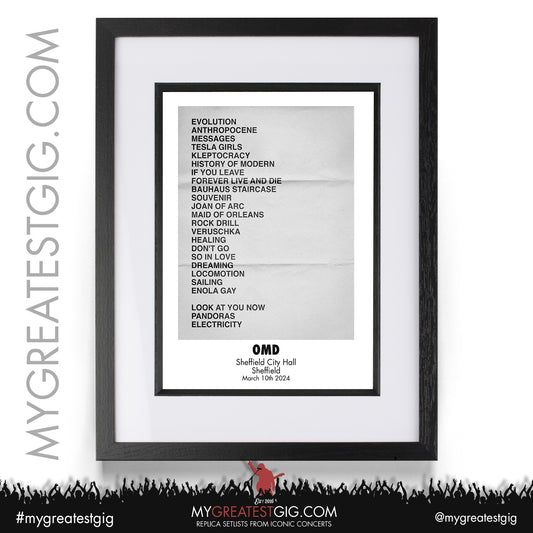 Orchestral Manoeuvres In The Dark -Sheffield - March 10th 2024 Replica Setlist Poster