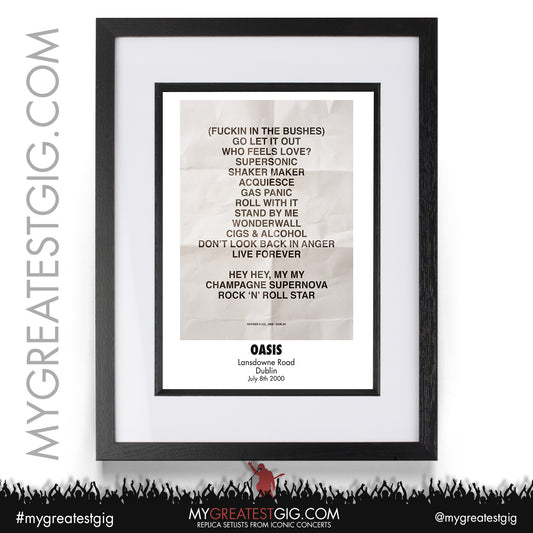 Oasis - Dublin - July 8th 2000 Replica Setlist Poster