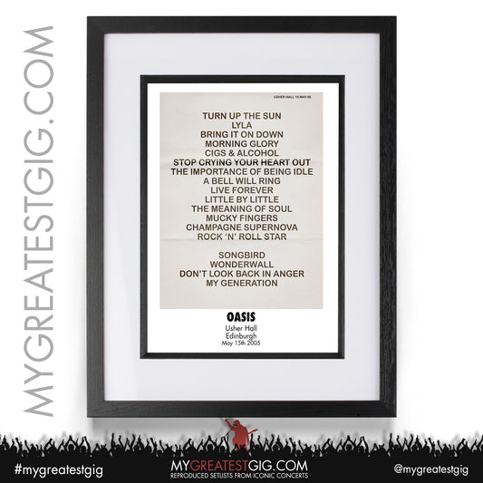 Oasis - Edinburgh - May 15th 2005 Recreated Setlist Poster