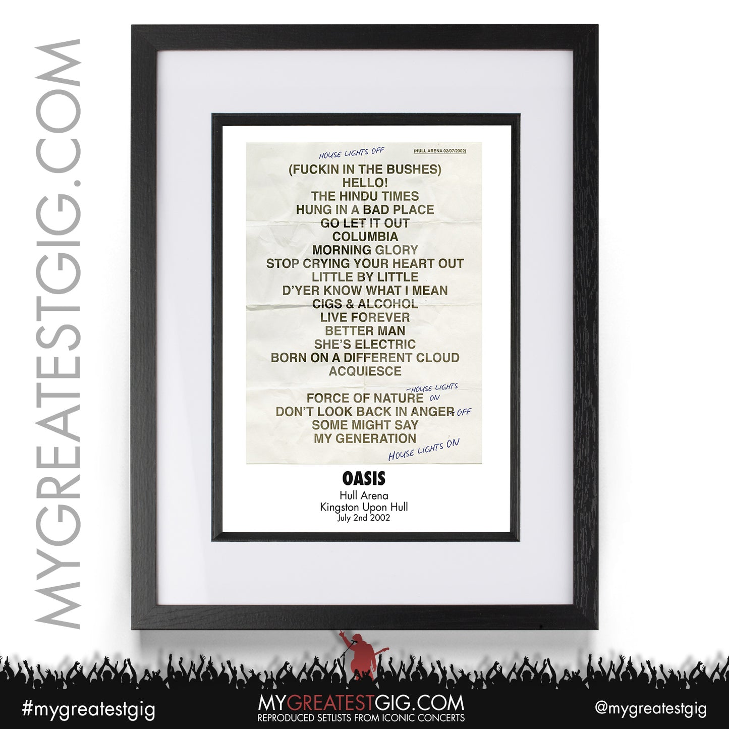 Oasis - Hull - July 2nd 2002 Recreated Setlist Poster