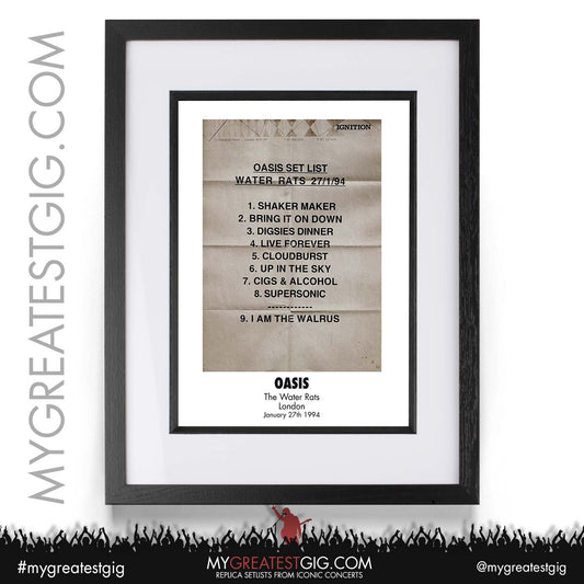 Oasis - London - January 27th 1994 Replica Setlist Poster