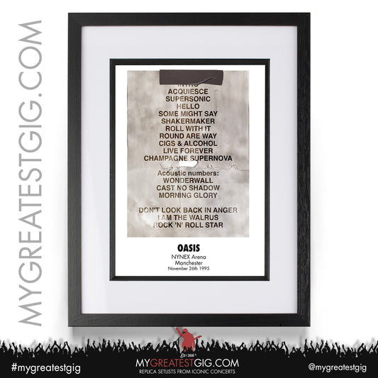 OASIS - Manchester - November 26th 1995 Replica Set List Poster