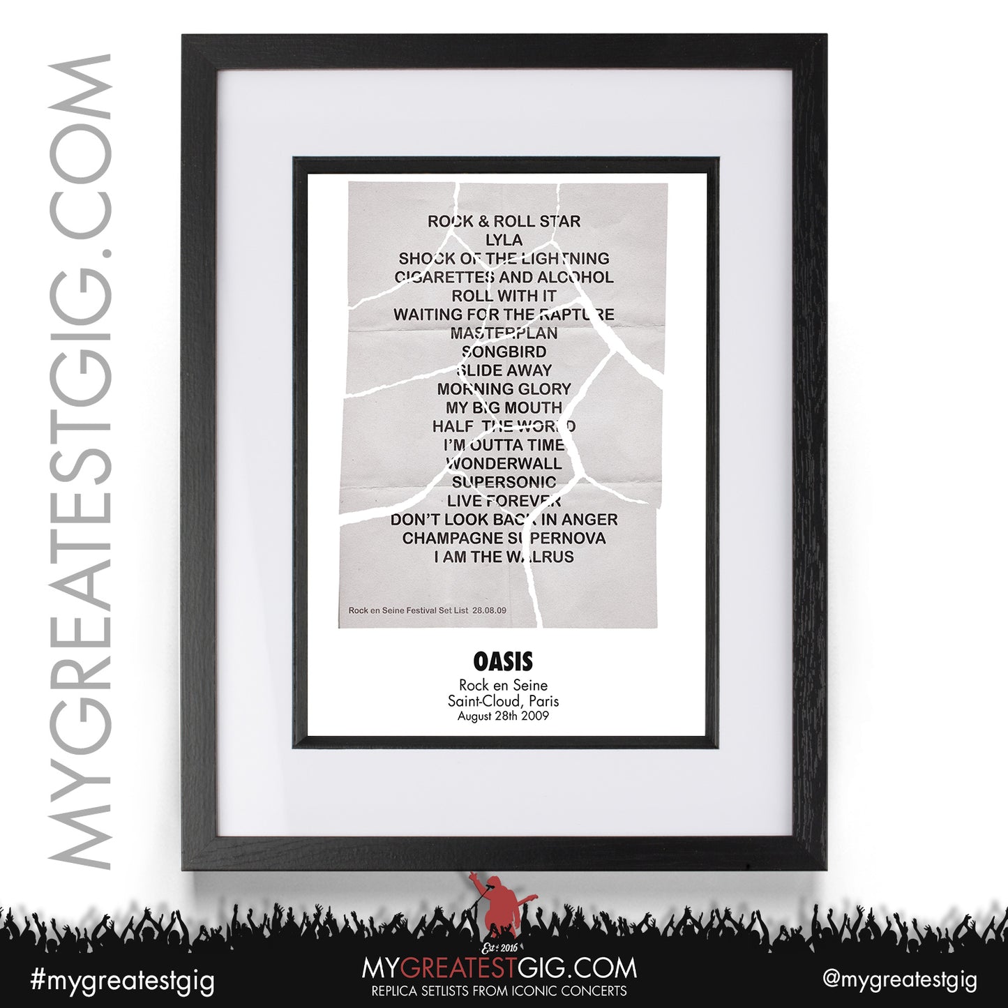 Oasis - Paris - August 28th 2009 Replica Setlist Poster