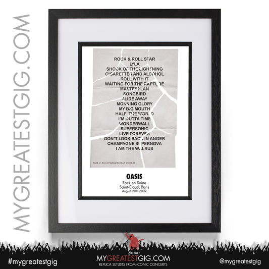 Oasis - Paris - August 28th 2009 Replica Setlist Poster